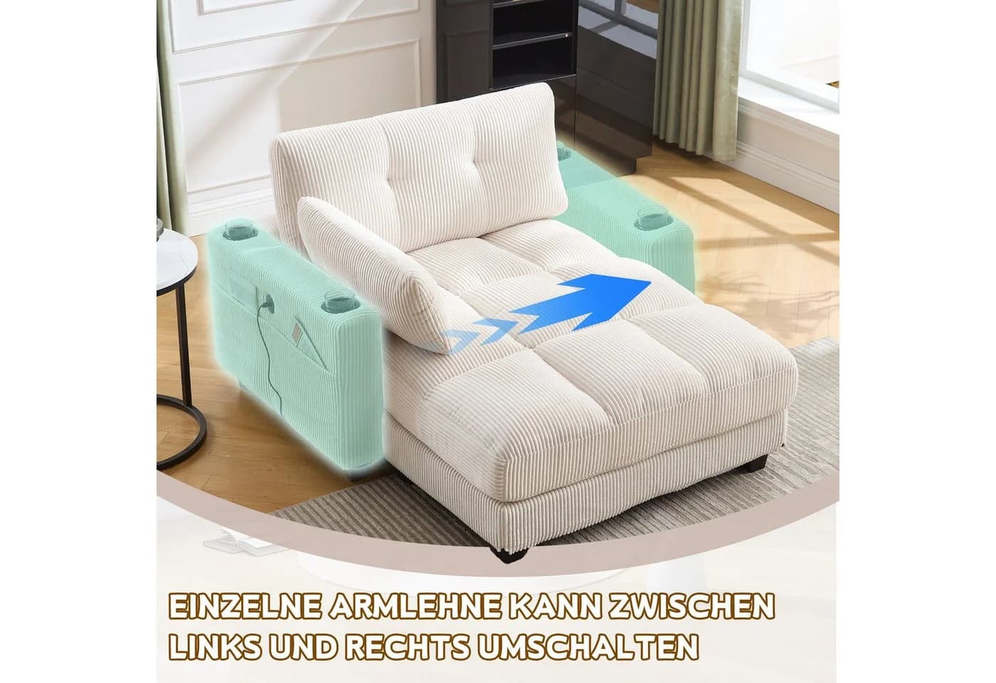 LVHOM Polsterliege Ottomane Beige Modular mit USB-Anschluss - Bild 4