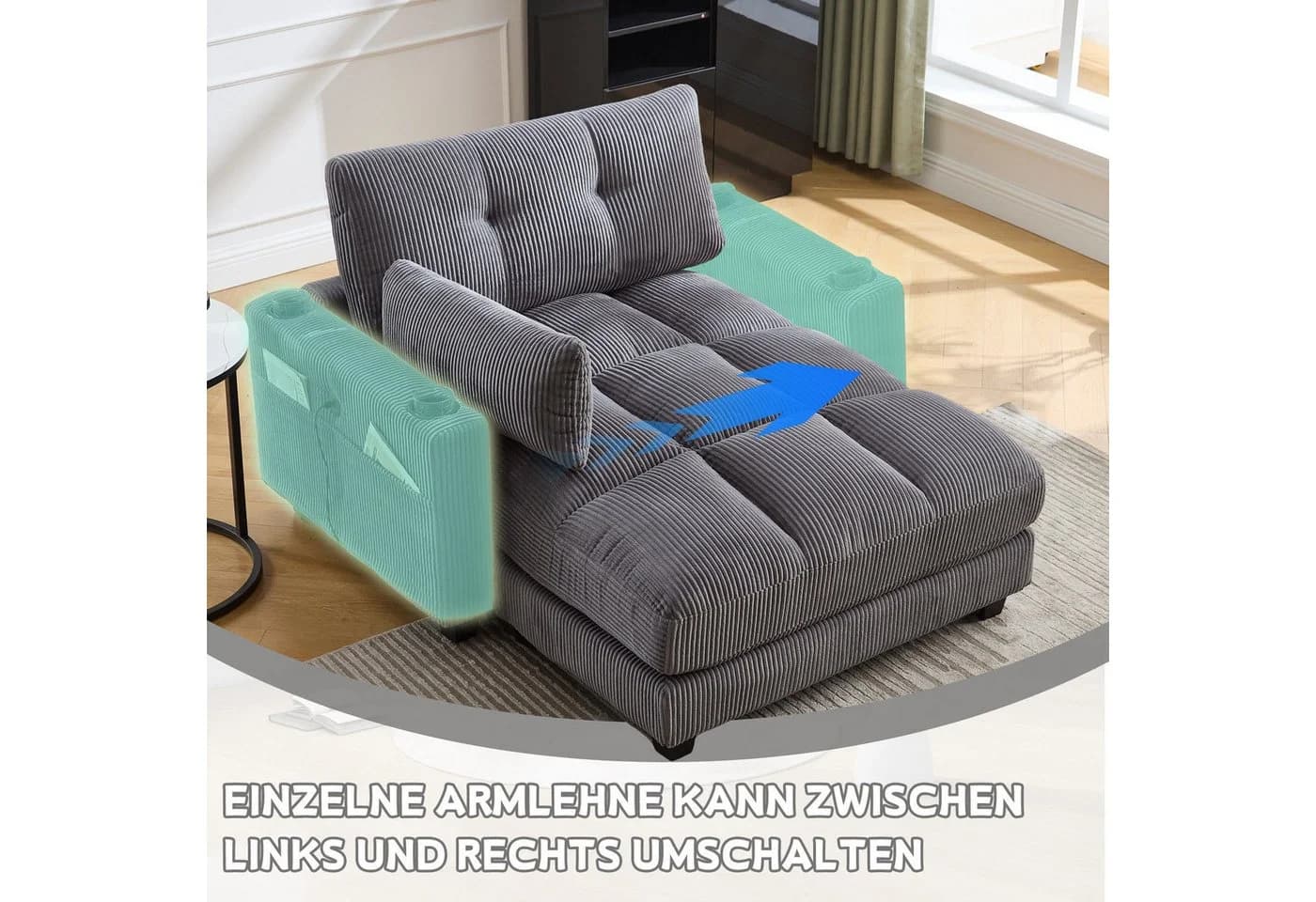 LVHOM Polsterliege Ottomane Grau - Modular mit USB & Schlaffunktion - Bild 4