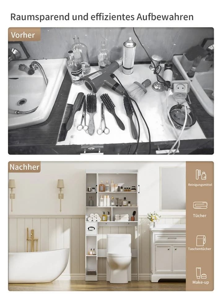 FiveWillowise Badkommode Badezimmerregal mit Schrank Weiß - Bild 5