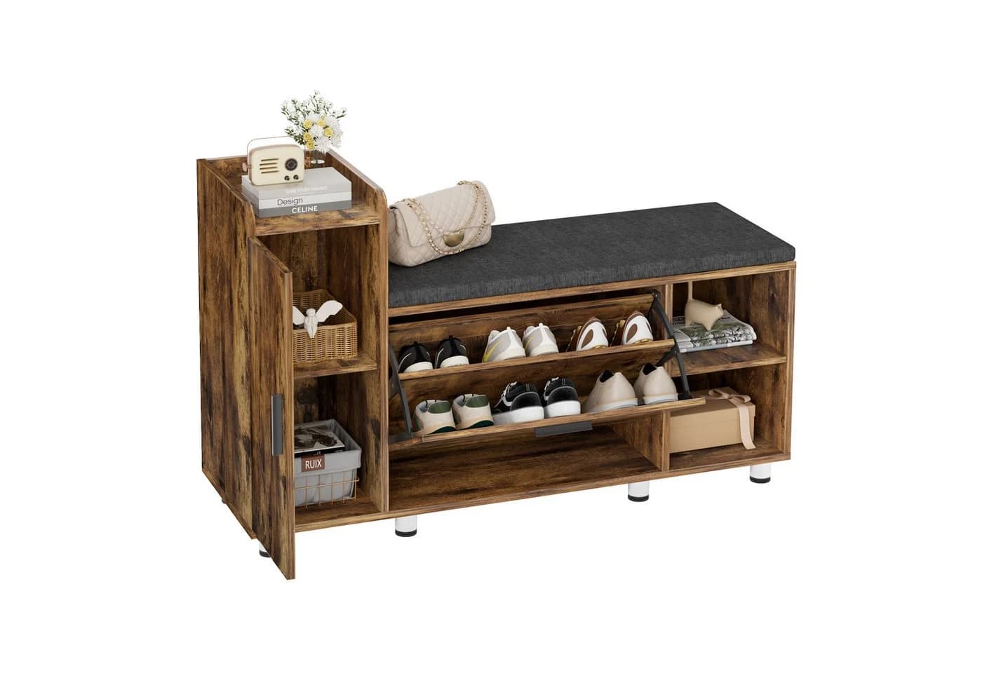 FiveWillowise Schuhschrank mit Sitzfläche Braun - Bild 2