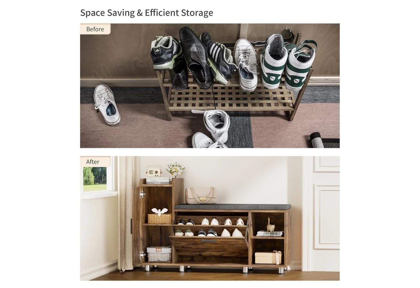 FiveWillowise Schuhschrank mit Sitzfläche Braun - Bild 4