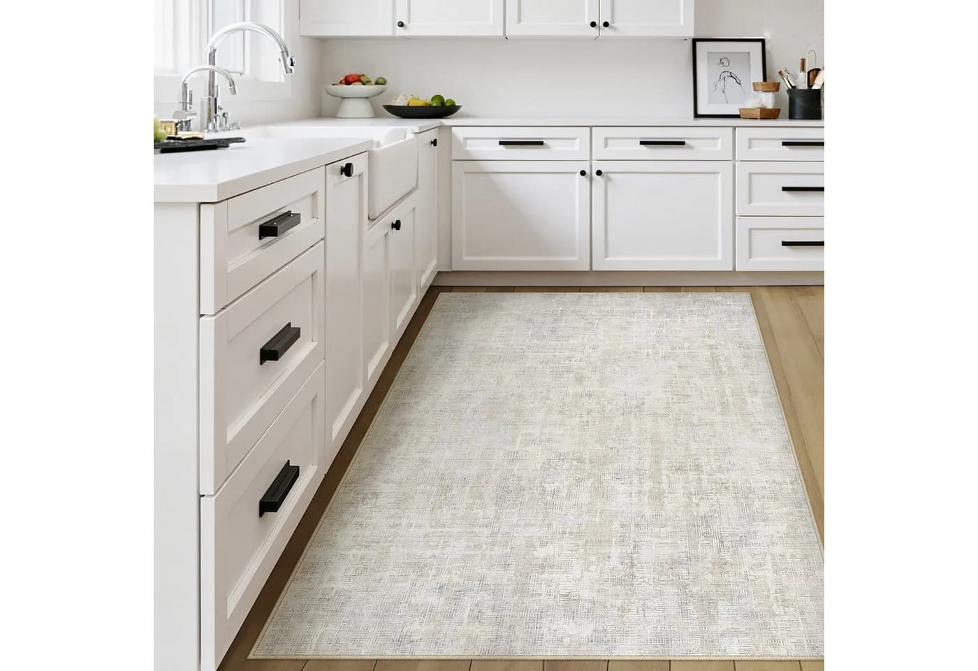 PURECOZY Teppich Beige Kurzflor Rutschfest Modern