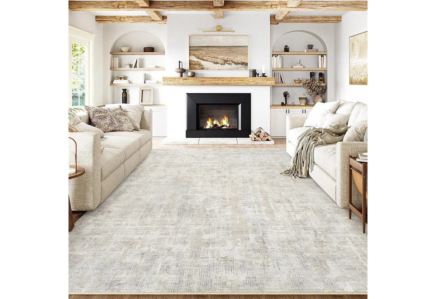 PURECOZY Teppich Beige Kurzflor Rutschfest Modern - Bild 2