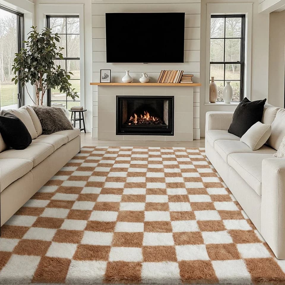 PURECOZY Hochflor-Teppich Mikrofaser Braun-Weiß - Bild 2
