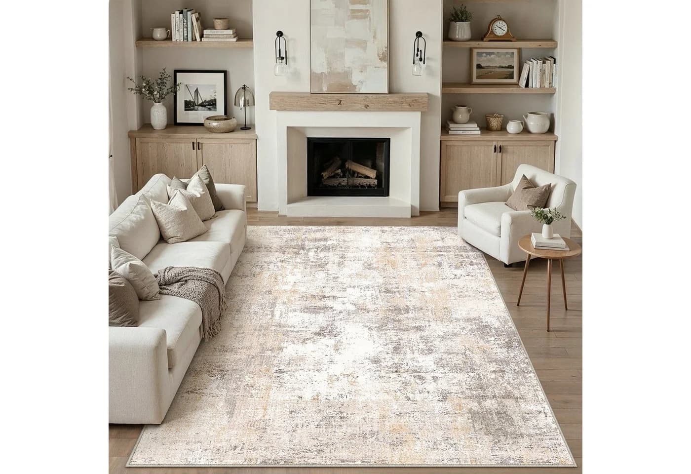 PURECOZY Teppich Beige Abstrakt Rutschfest Waschbar - Bild 2