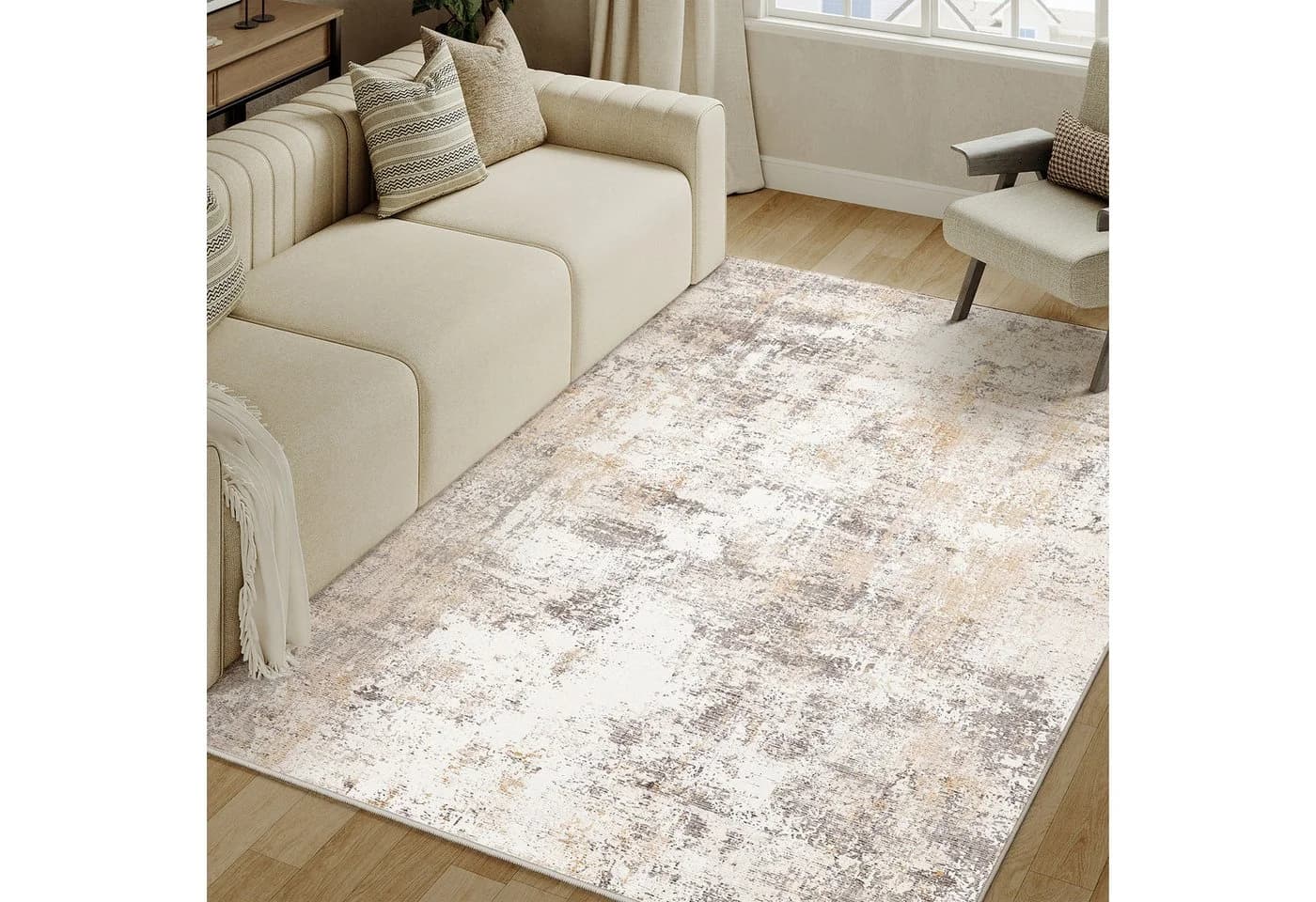 PURECOZY Teppich Beige Abstrakt Rutschfest Waschbar - Bild 3