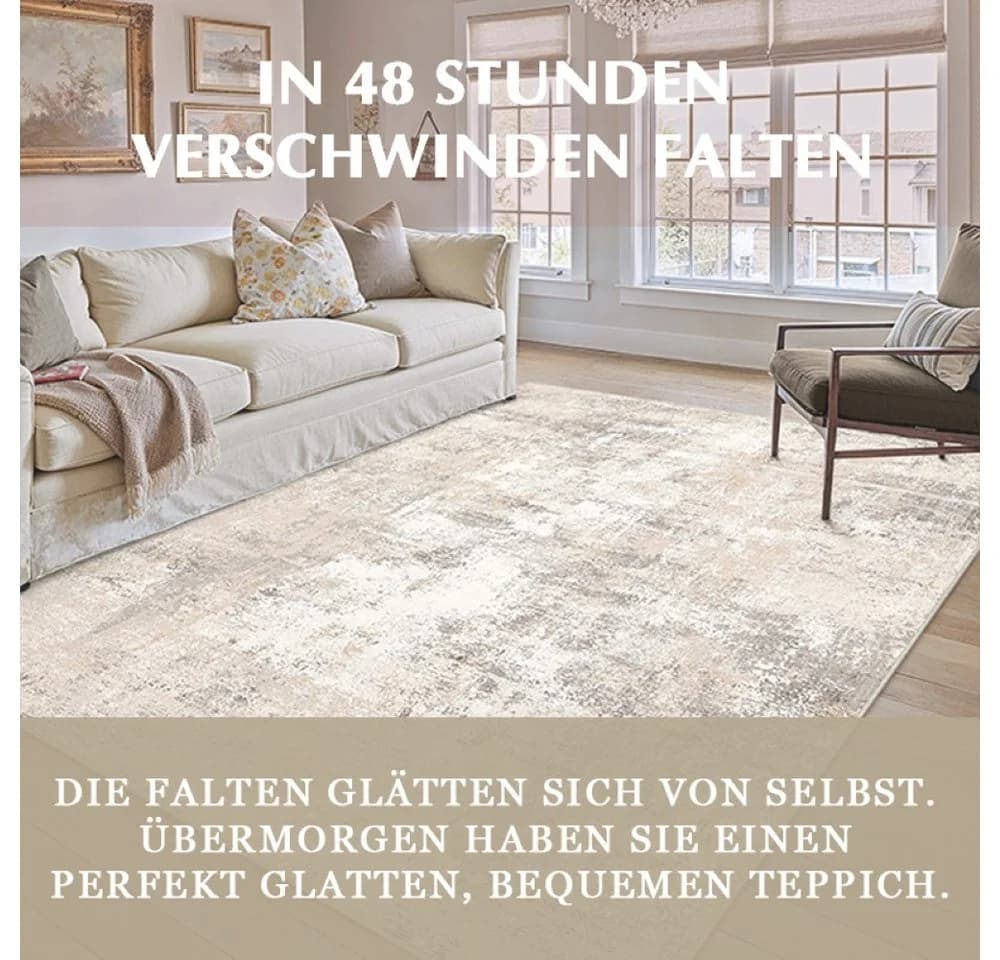 PURECOZY Teppich Beige Abstrakt Rutschfest Waschbar - Bild 4