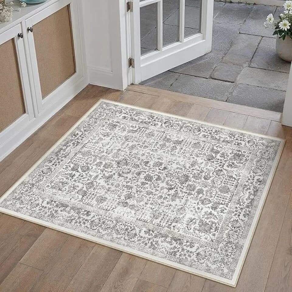 PURECOZY Teppich kurzflor Vintage Schwarz rutschfest