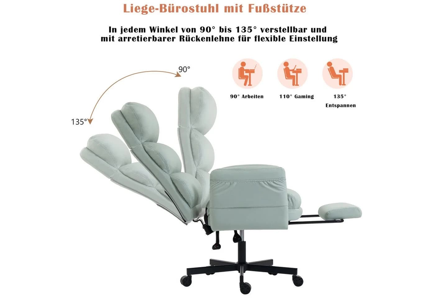 AISALL Bürostuhl höhenverstellbar mit klappbarer Rückenlehne & Fußstütze Grün - Bild 5