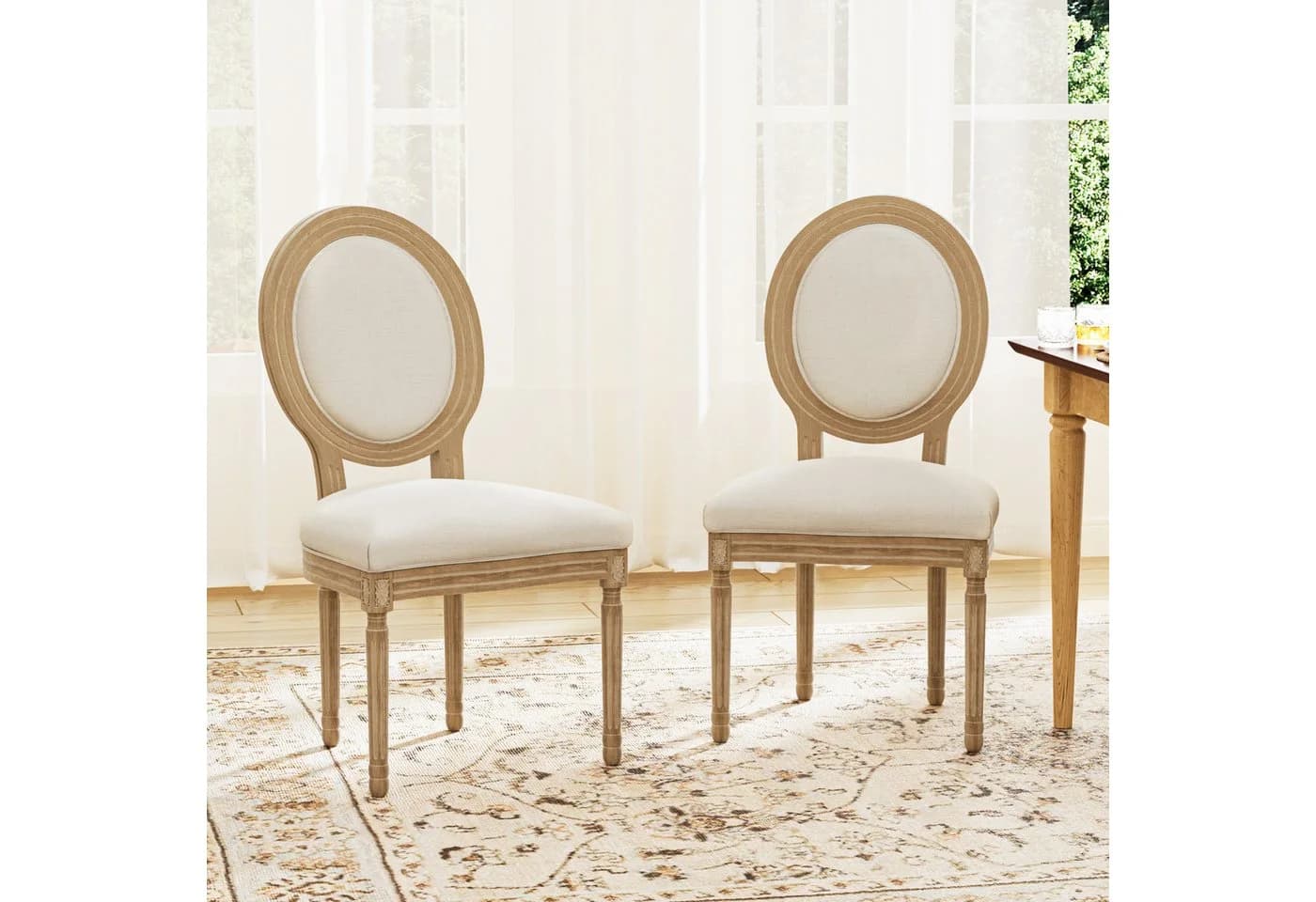 FiveWillowise Esszimmerstuhl Retro-Polsterstühle 2er-Set, Küchenstühle mit ovaler Rückenlehne, Leinenoptik und Massivholz - Bild 2