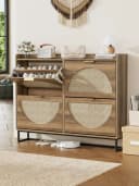 FiveWillowise Schuhschrank 4 Klapptüren Rattan Natur Bild 2