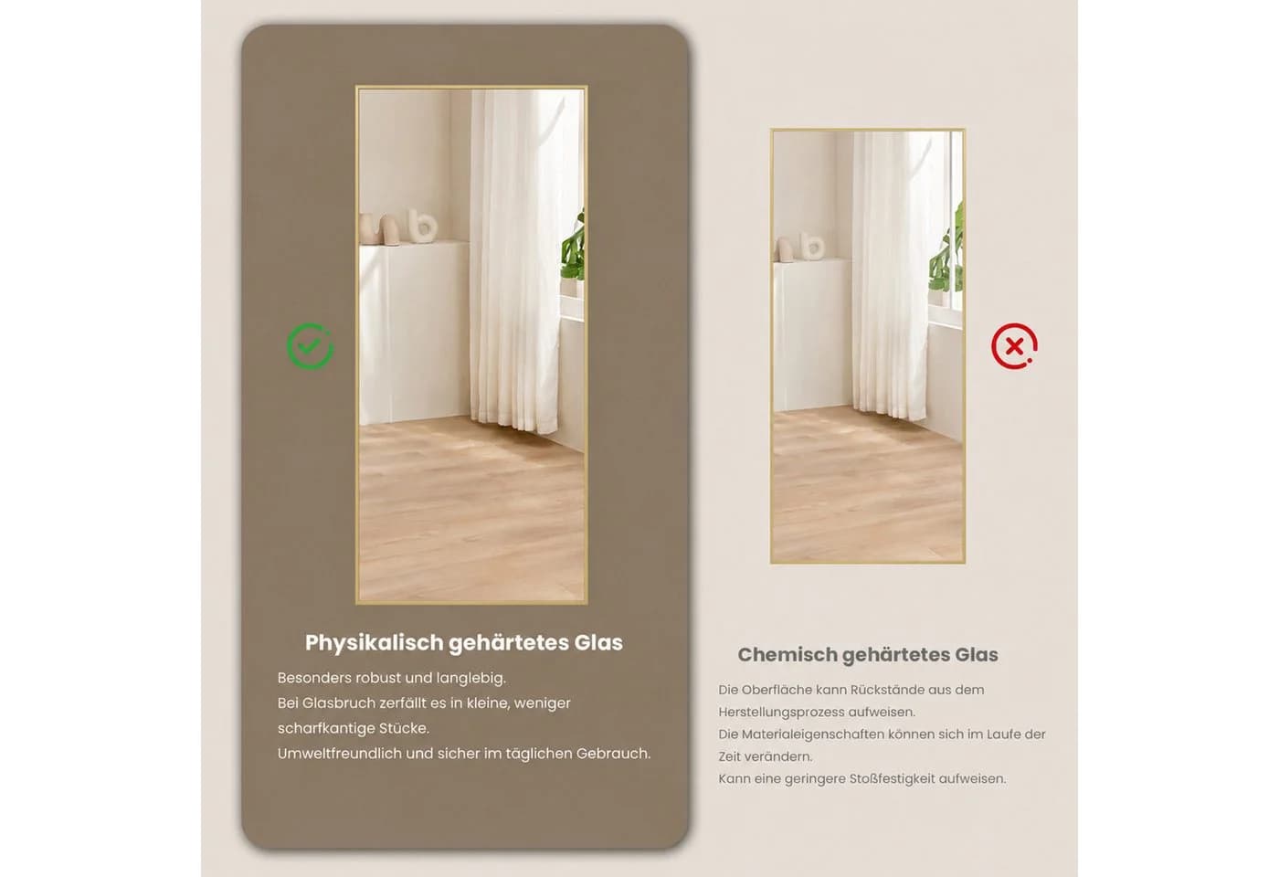 Teravin Ganzkörperspiegel Gold Aluminium Hartglas - Bild 5