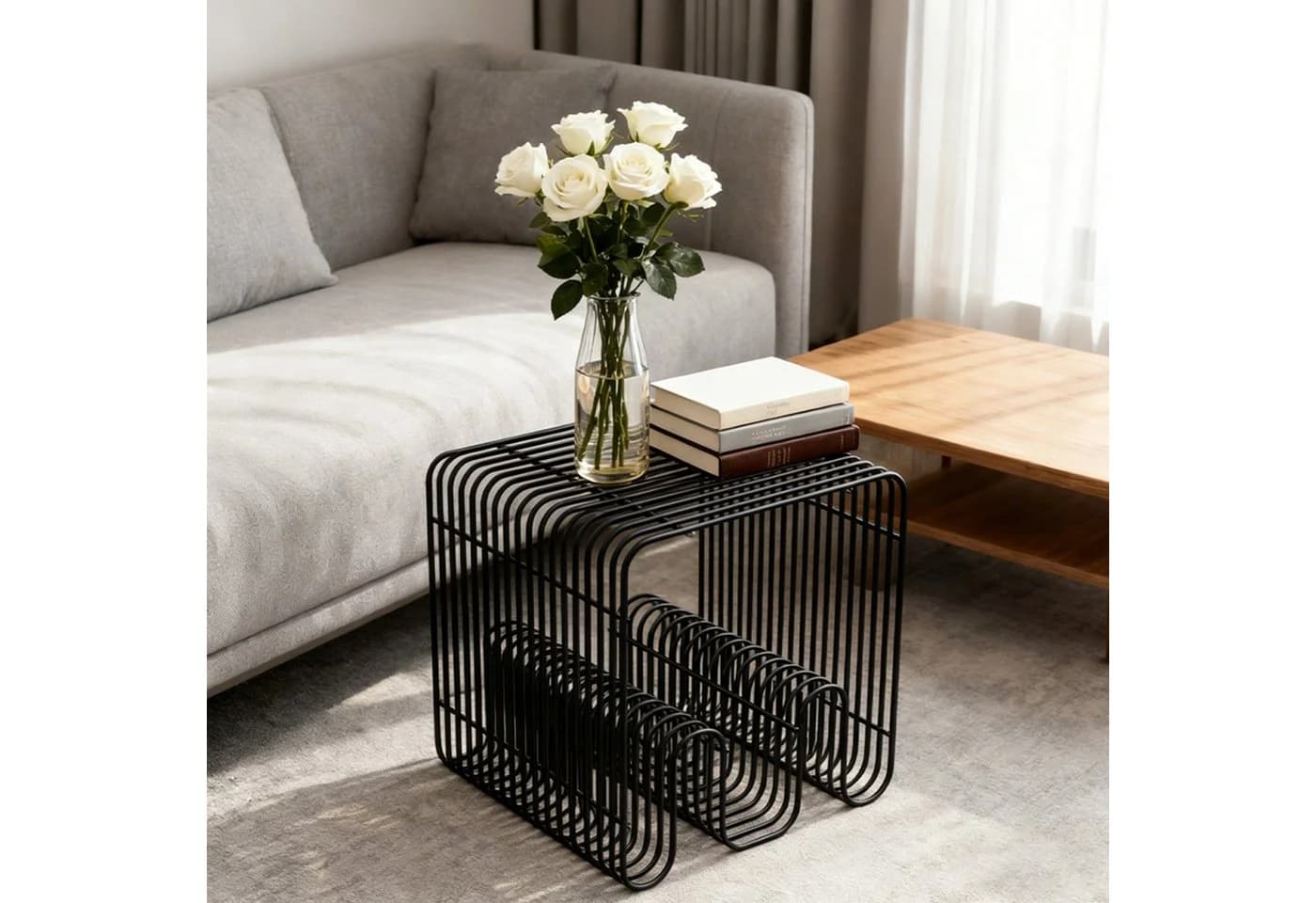 PEALOV Beistelltisch Metall Schwarz Silber Modern - Bild 5