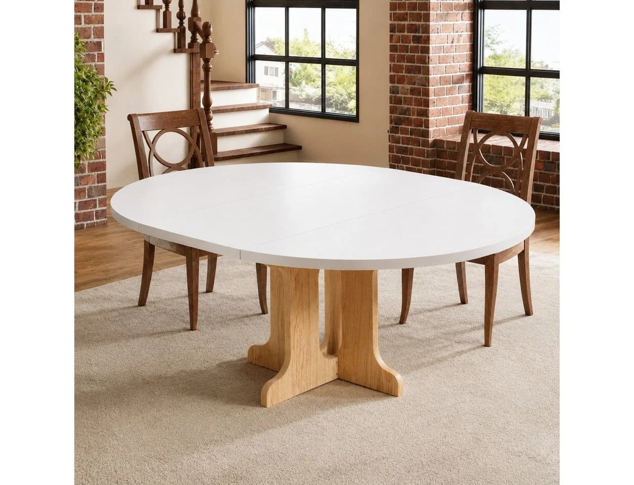 PEALOV Ausziehbarer Esstisch Oval-Rund Weiß MDF - Bild 2