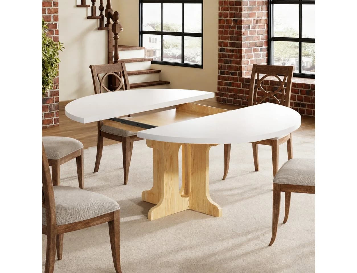 PEALOV Ausziehbarer Esstisch Oval-Rund Weiß MDF - Bild 4
