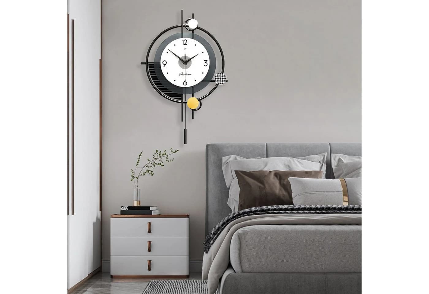 PEALOV Moderne Pendel-Wanduhr Schwarz/Weiß mit geräuschlosem Uhrwerk - Bild 2