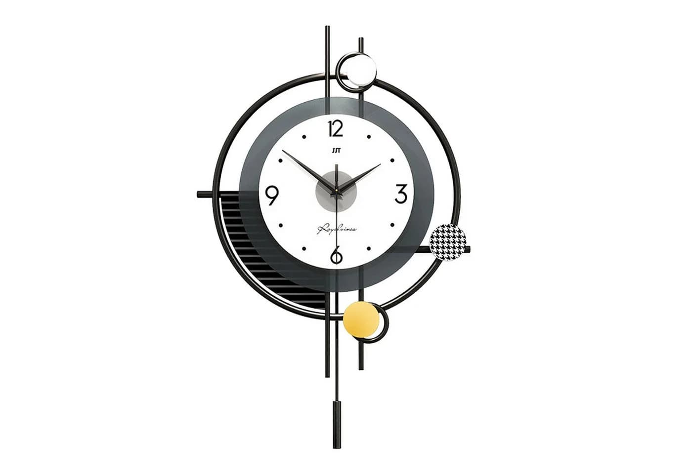 PEALOV Moderne Pendel-Wanduhr Schwarz/Weiß mit geräuschlosem Uhrwerk - Bild 3