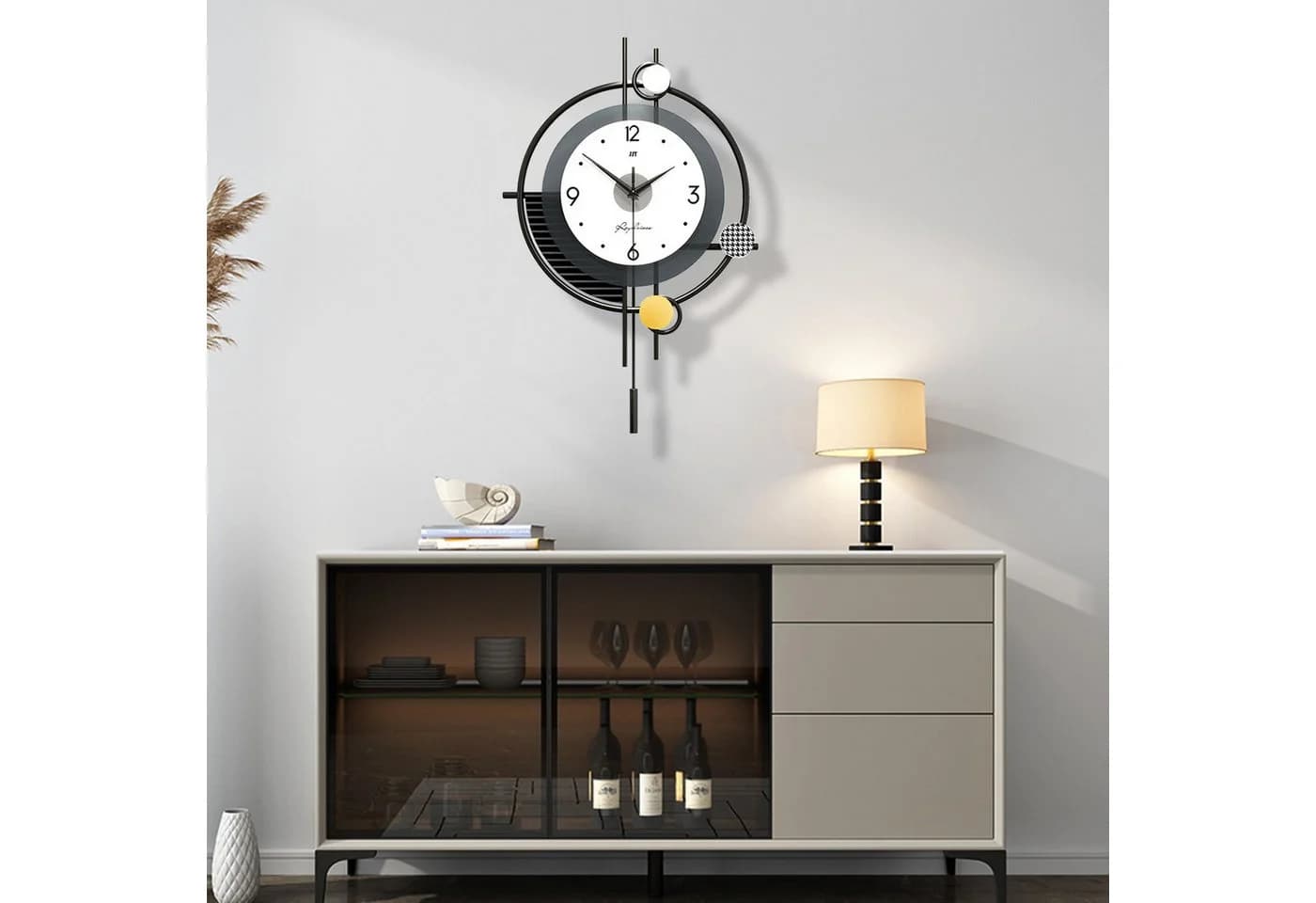 PEALOV Moderne Pendel-Wanduhr Schwarz/Weiß mit geräuschlosem Uhrwerk - Bild 4
