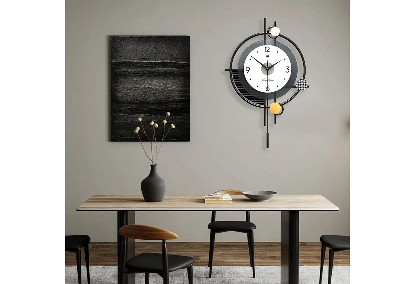 PEALOV Moderne Pendel-Wanduhr Schwarz/Weiß mit geräuschlosem Uhrwerk - Bild 5