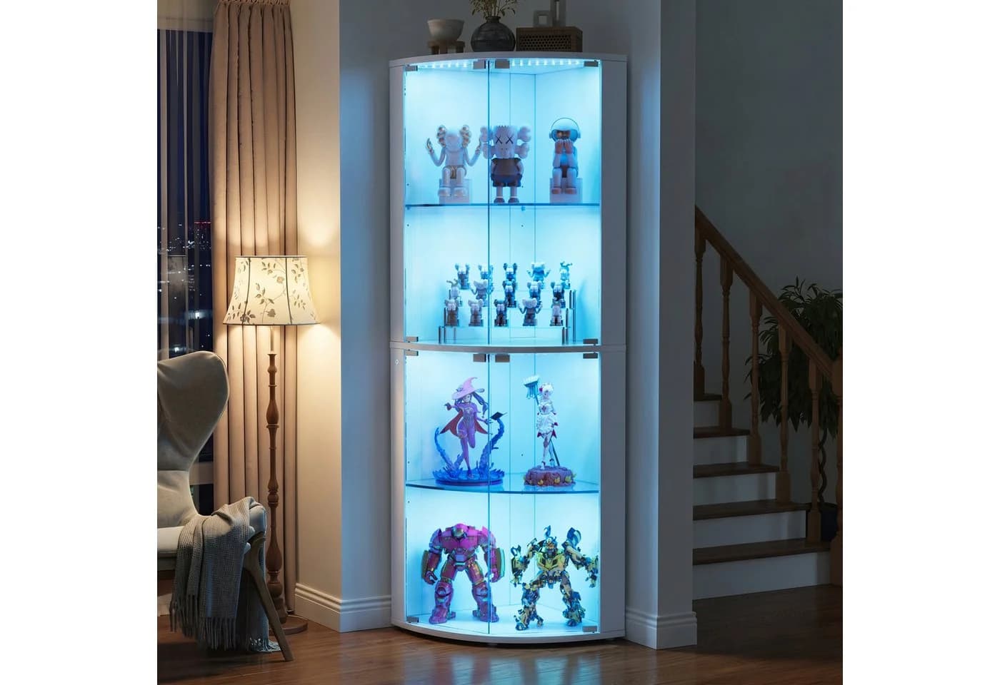 PEALOV Glasvitrine Eckbar mit LED & Glashalter Weiß - Bild 4