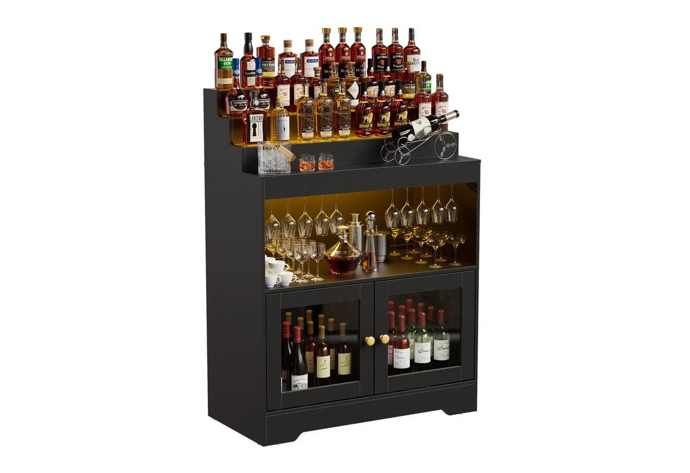 PEALOV Barschrank Schwarz mit RGB-LED-Beleuchtung und Glastüren - Bild 2