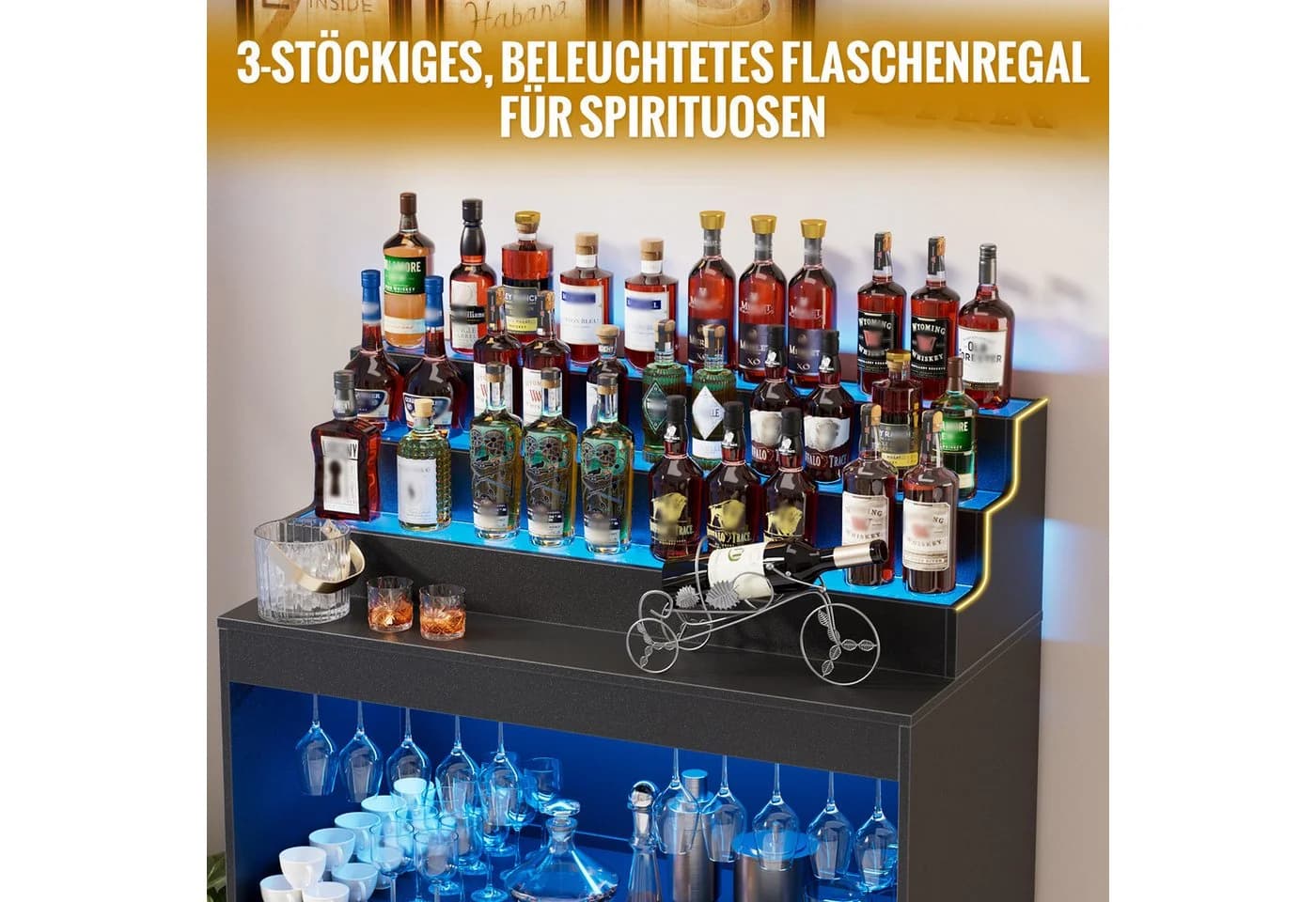 PEALOV Barschrank Schwarz mit RGB-LED-Beleuchtung und Glastüren - Bild 5