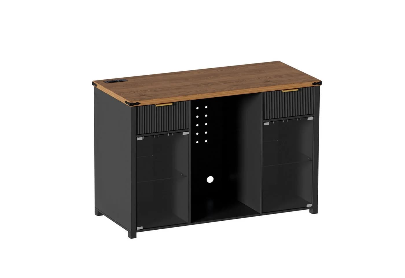 PEALOV Barschrank 3-in-1 mit LED, Weinregal & Steckdosen Schwarz-Braun - Bild 3