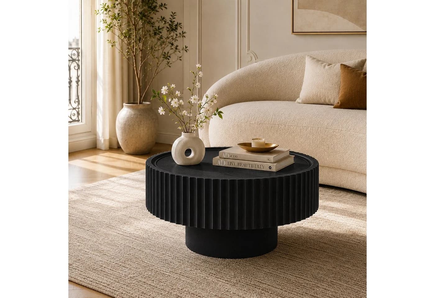 PEALOV Couchtisch Pilzform Schwarz/Weiß Rillenoptik - Bild 2