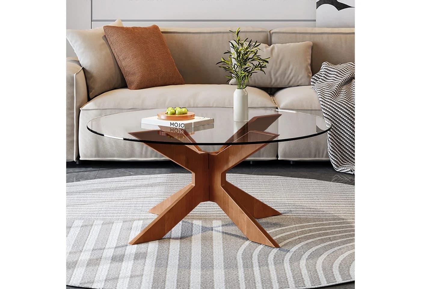 PEALOV Runder Couchtisch Glasplatte X-Struktur-Design - Bild 2