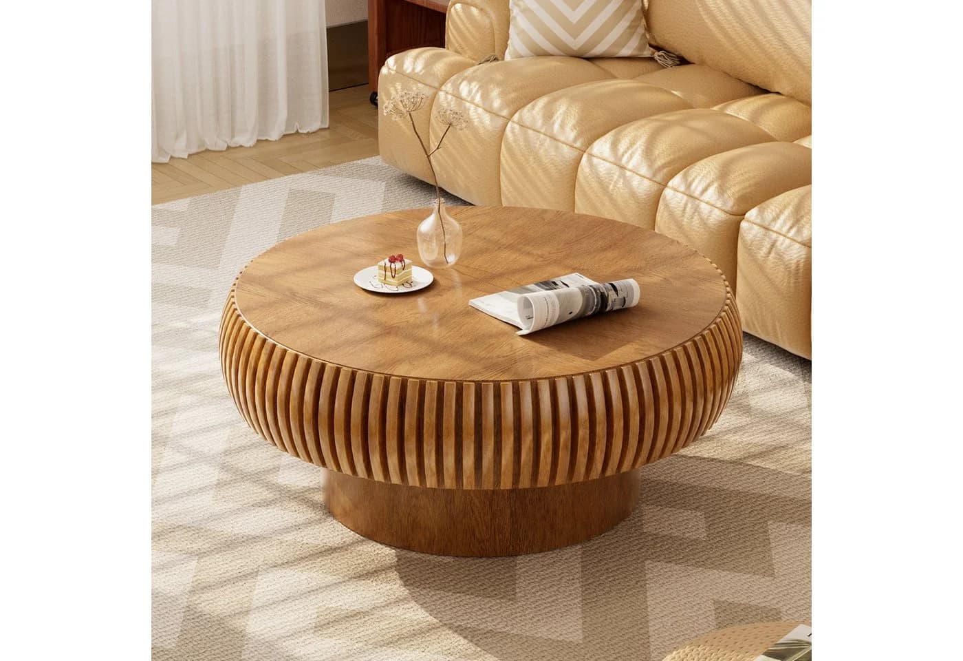 PEALOV Couchtisch rund Braun mit Rillenstruktur - Bild 2