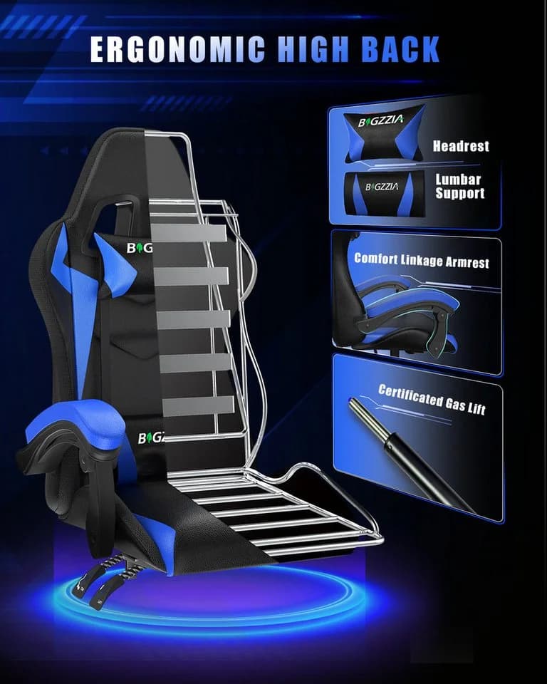 Gywowken Gaming-Stuhl mit LED - Ergonomisch - 90-155° Rückenlehne - Blau - Bild 5