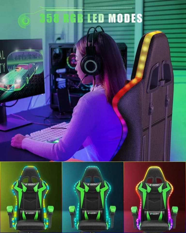 Gywowken Gaming-Stuhl mit LED Grün Ergonomisch - Bild 3
