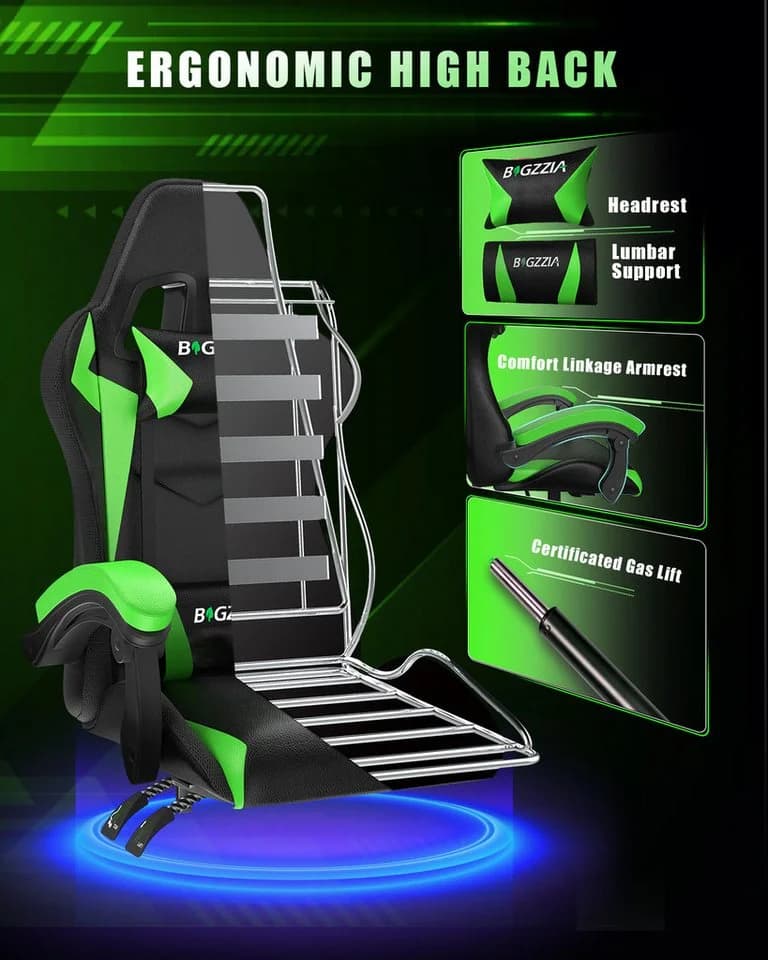 Gywowken Gaming-Stuhl mit LED Grün Ergonomisch - Bild 5