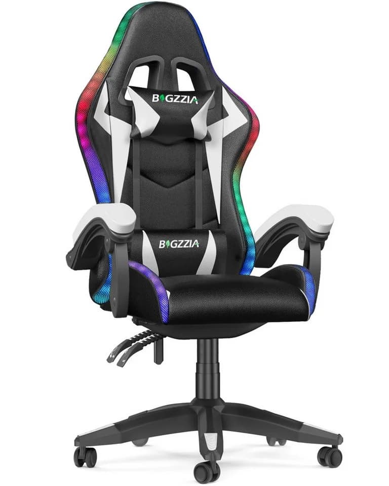 Gywowken Gaming-Stuhl mit LED RGB Beleuchtung Ergonomisch 90-155° Neigung Weiß - Bild 2