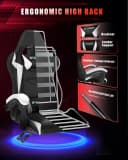 Gywowken Gaming-Stuhl mit LED RGB Beleuchtung Ergonomisch 90-155° Neigung Weiß Bild 5