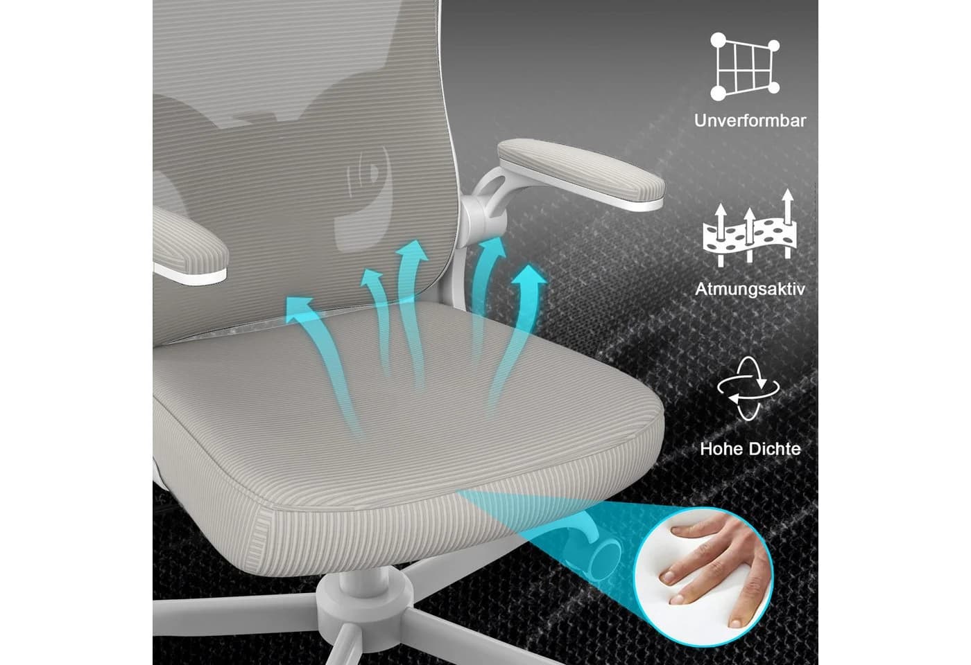 Gywowken Bürostuhl Grau Ergonomisch mit Wippfunktion & Lordosenstütze - Bild 5