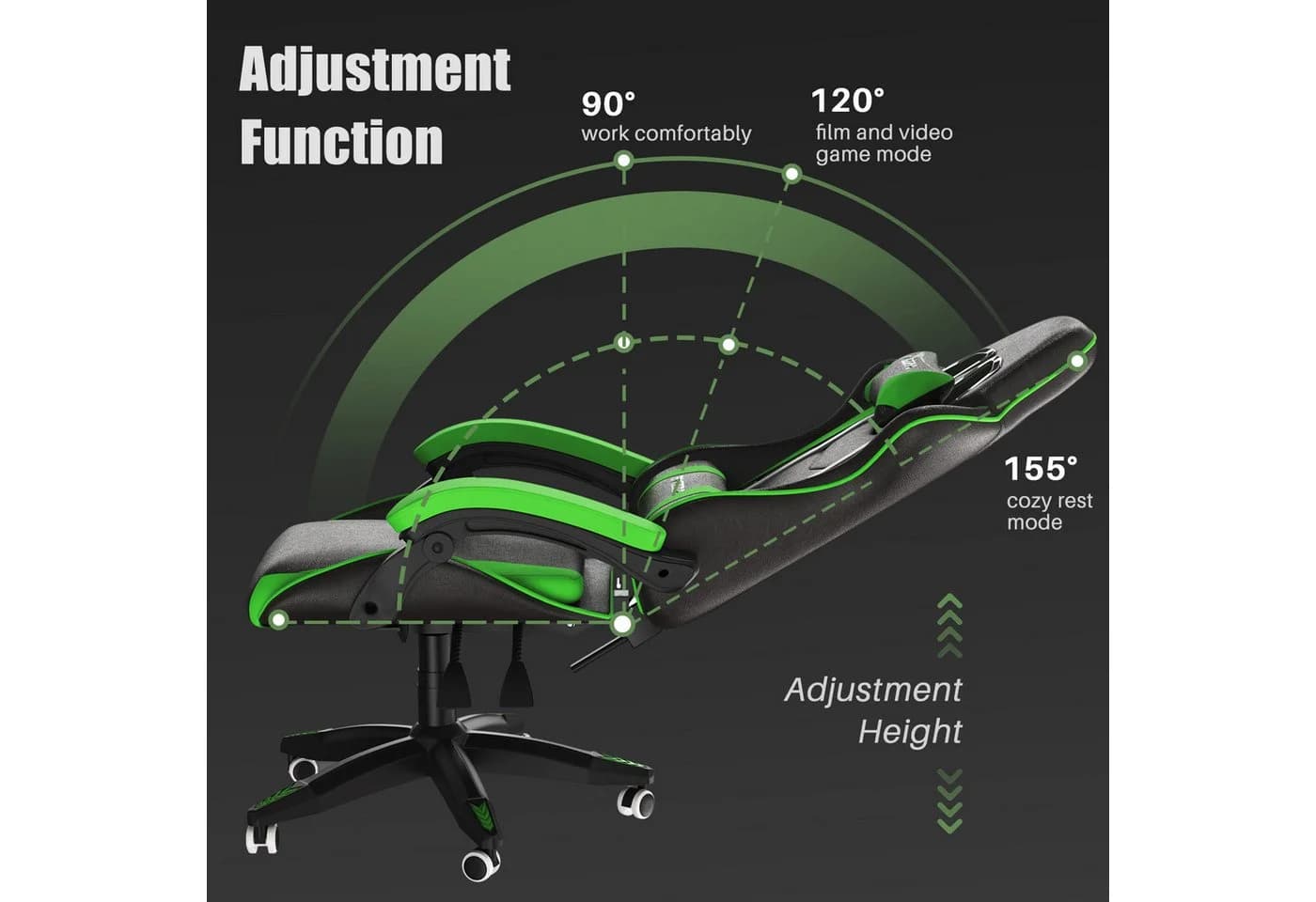 Gywowken Gaming-Stuhl Grün Ergonomisch mit Lendenkissen - Bild 5