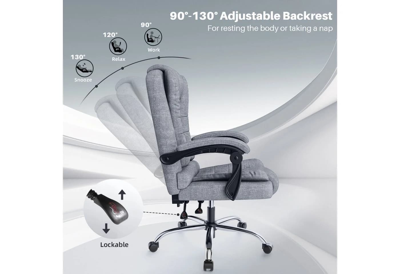 Gywowken Drehstuhl Grau Ergonomisch mit Fußstütze & 130° Neigung