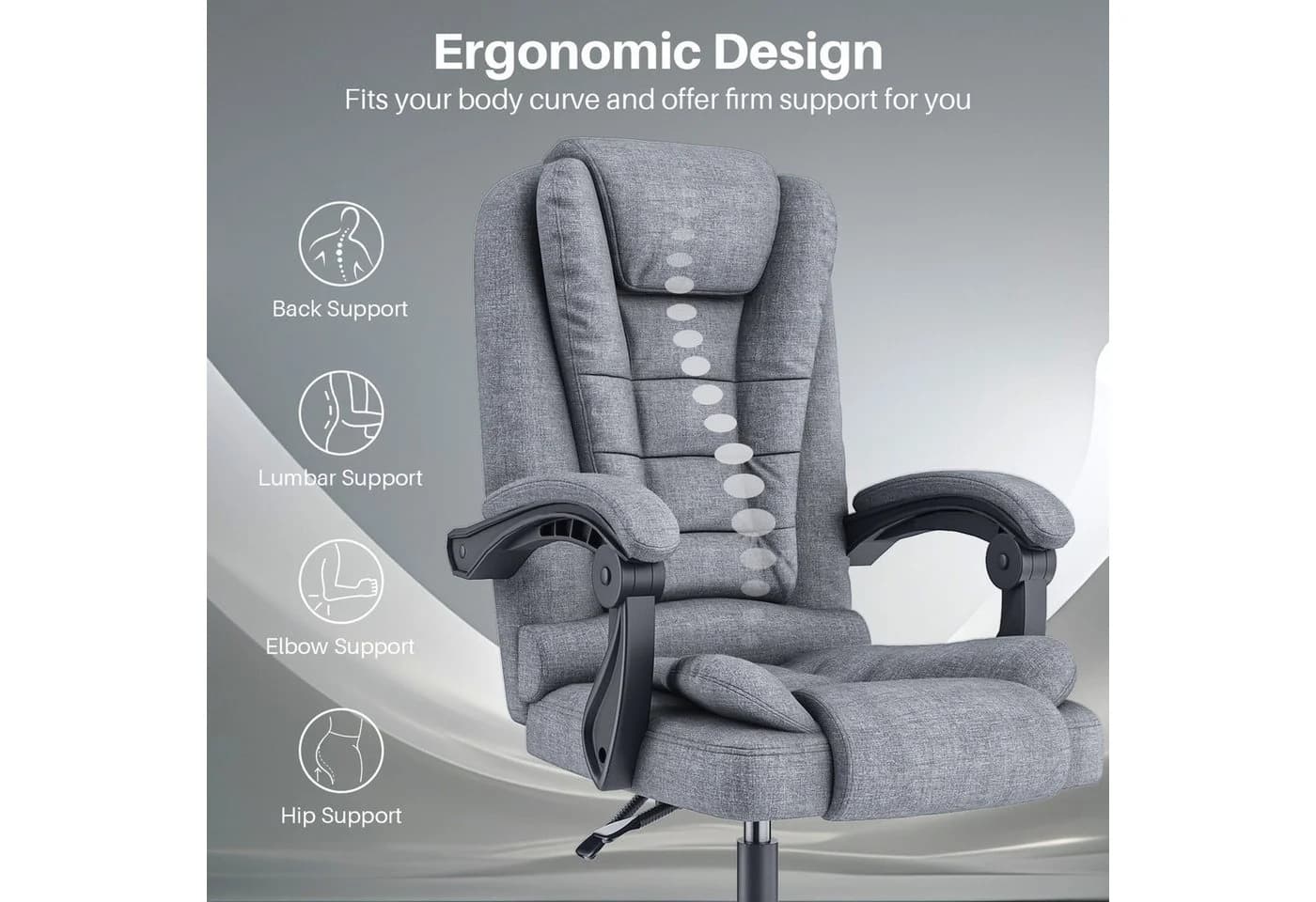 Gywowken Drehstuhl Grau Ergonomisch mit Fußstütze & 130° Neigung - Bild 3