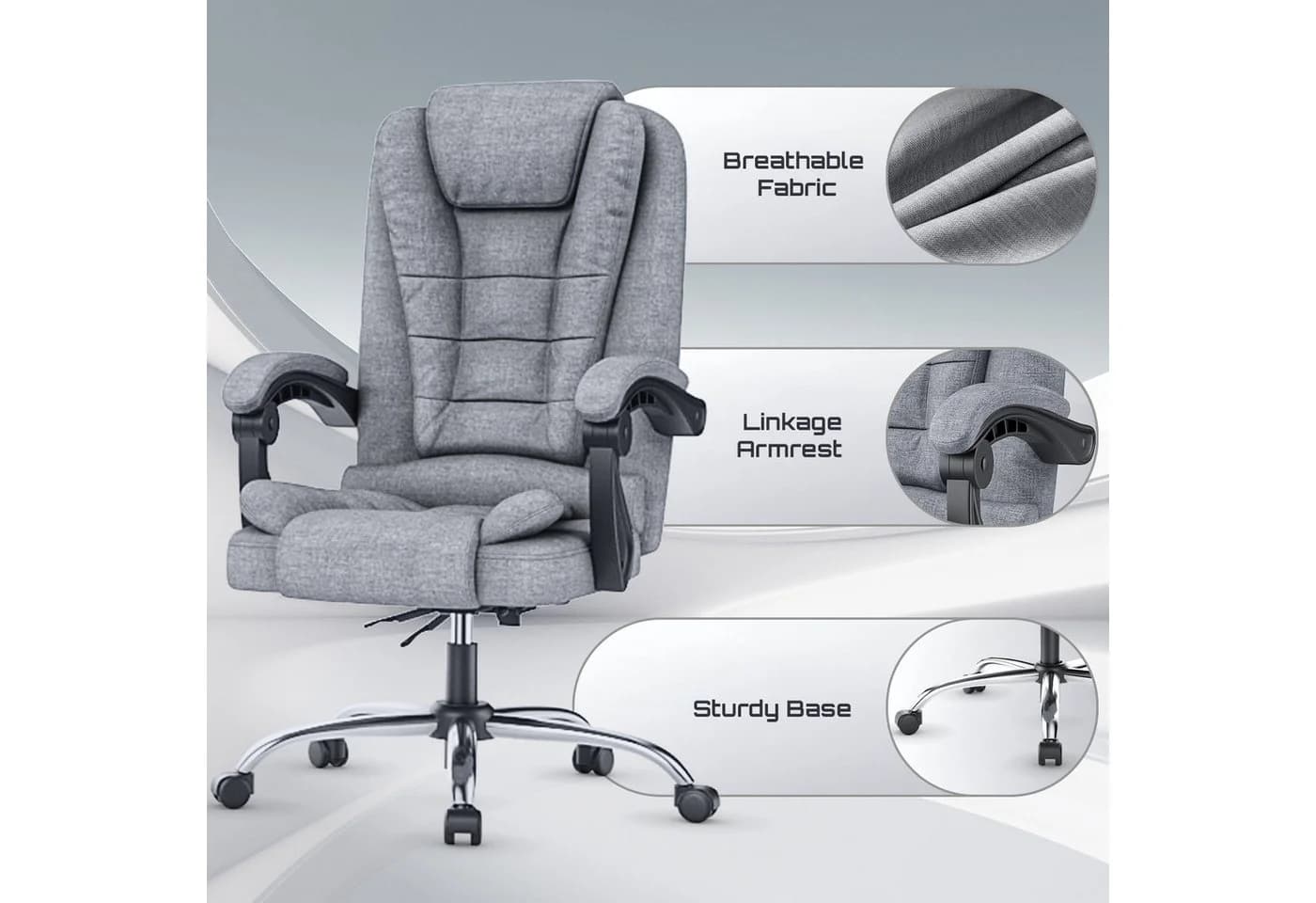 Gywowken Drehstuhl Grau Ergonomisch mit Fußstütze & 130° Neigung - Bild 4