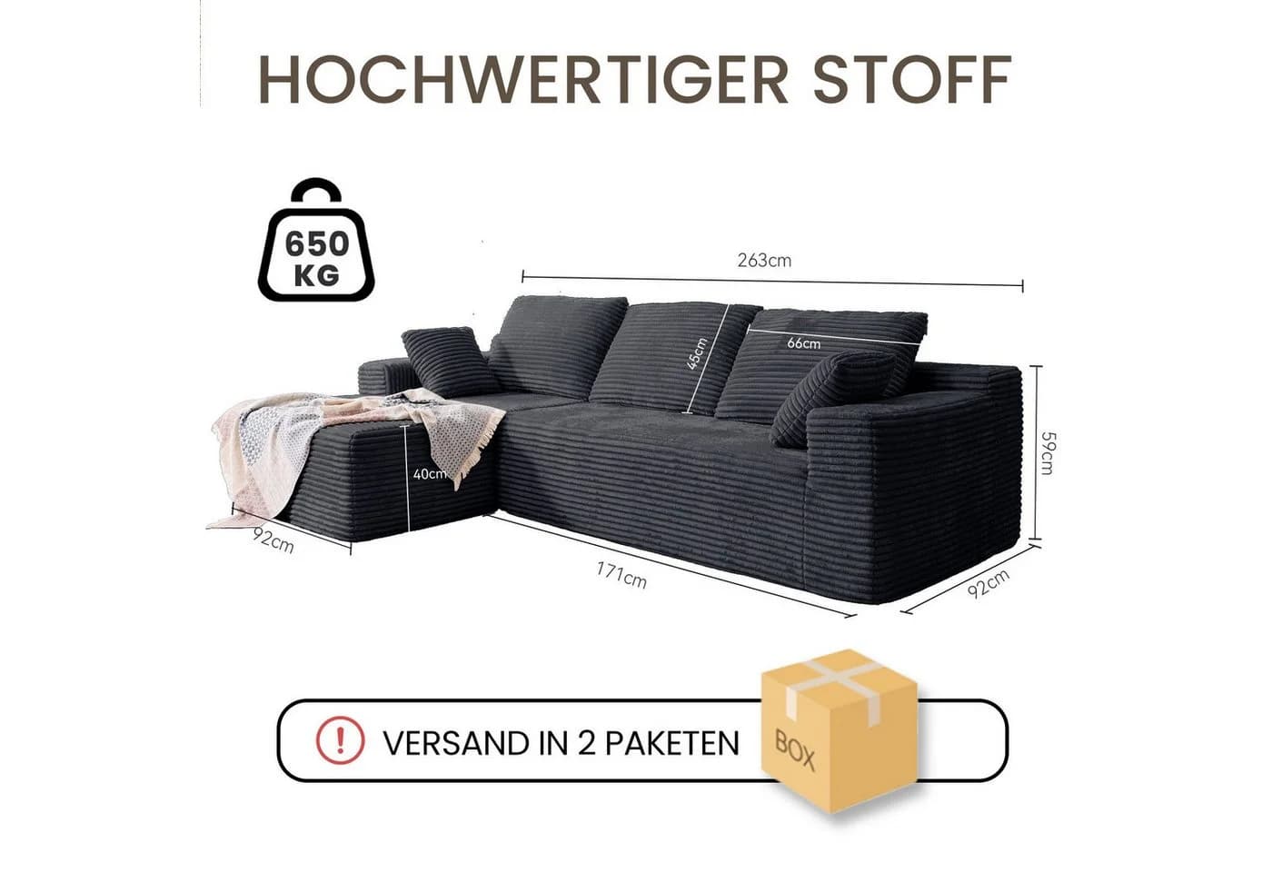 Patbrela Ecksofa L-Form Vierersofa Samt grau mit Liegefläche - Bild 3