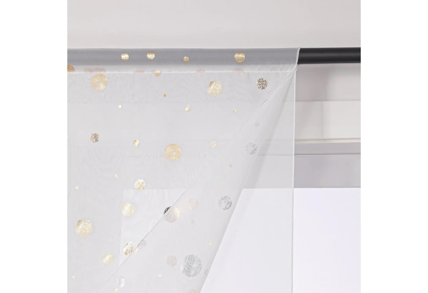 Joyswahl Scheibengardine Daria Stangendurchzug Glänzende Kreise Gold Transparent - Bild 5