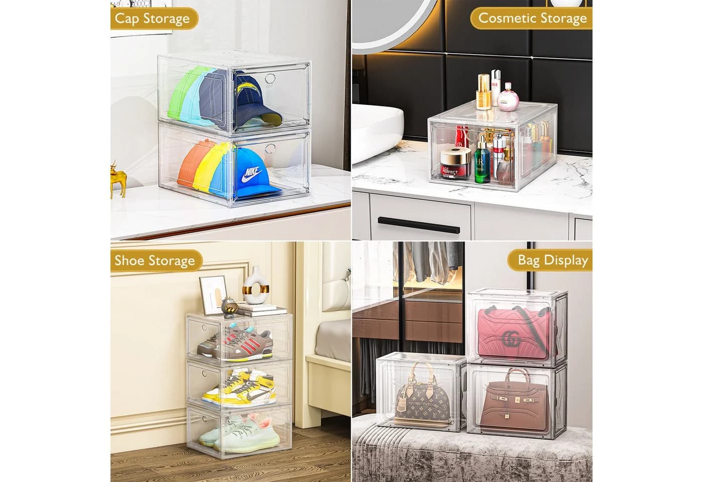 POPOLIC Schuhkiste 9er-Set Stapelbar Transparent Kunststoff