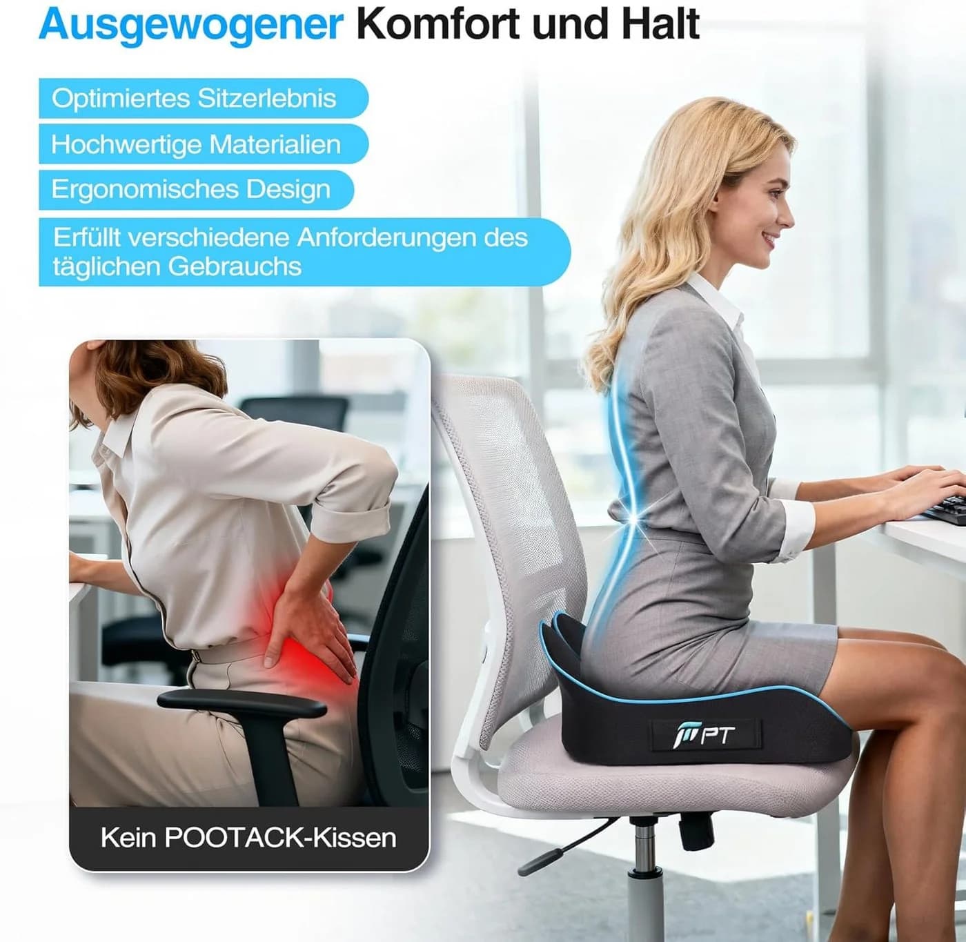 POPOLIC Ergonomisches Sitzkissen Memory Foam - Bild 4