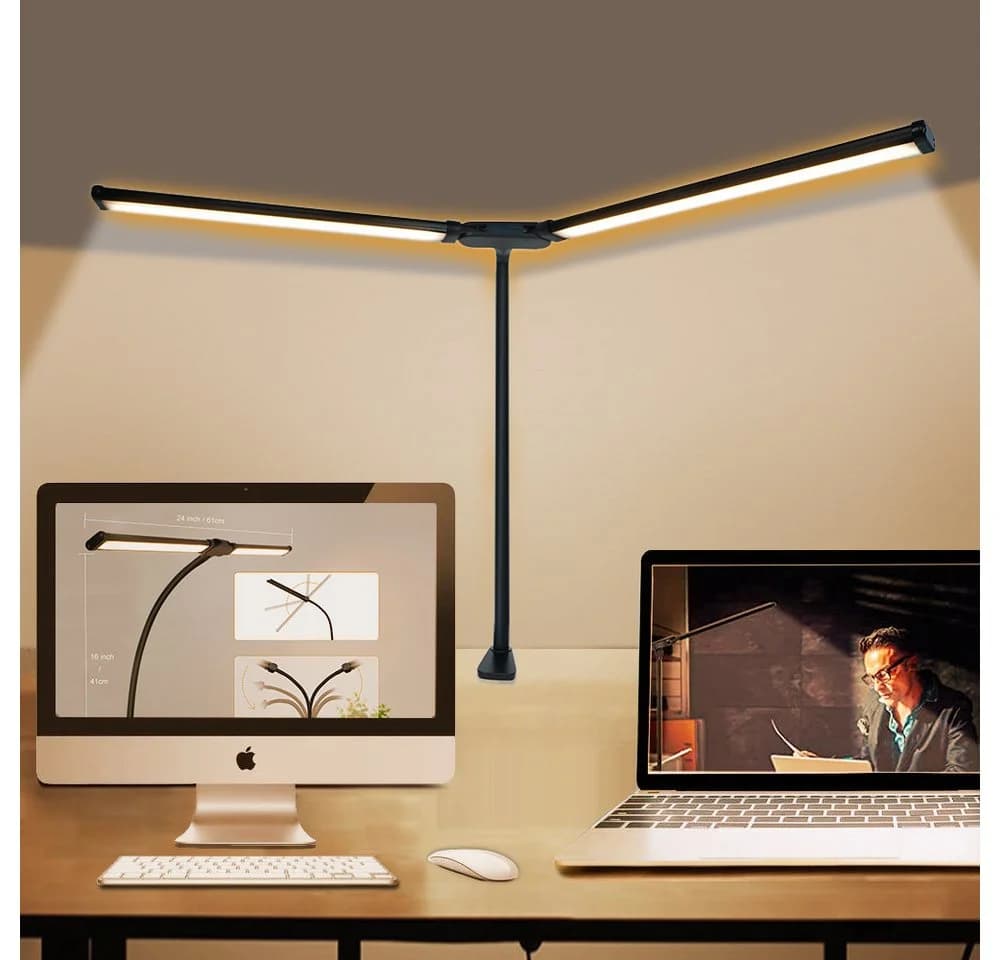 POPOLIC LED Schreibtischlampe Doppelkopf Dimmbar Augenschutz - Bild 2