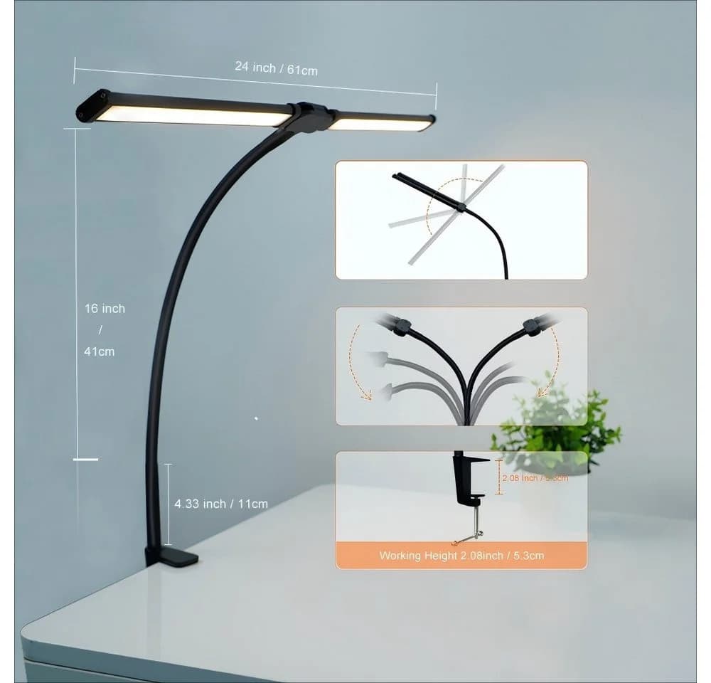 POPOLIC LED Schreibtischlampe Doppelkopf Dimmbar Augenschutz - Bild 3