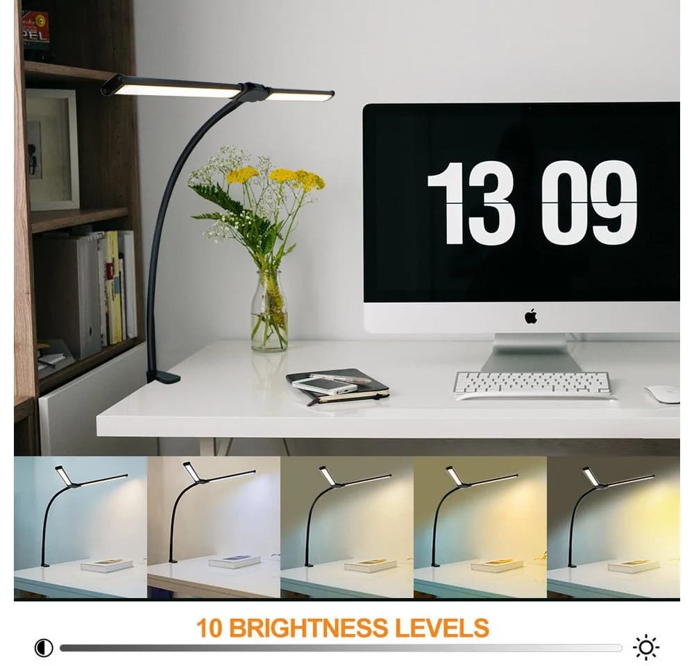 POPOLIC LED Schreibtischlampe Doppelkopf Dimmbar Augenschutz - Bild 5
