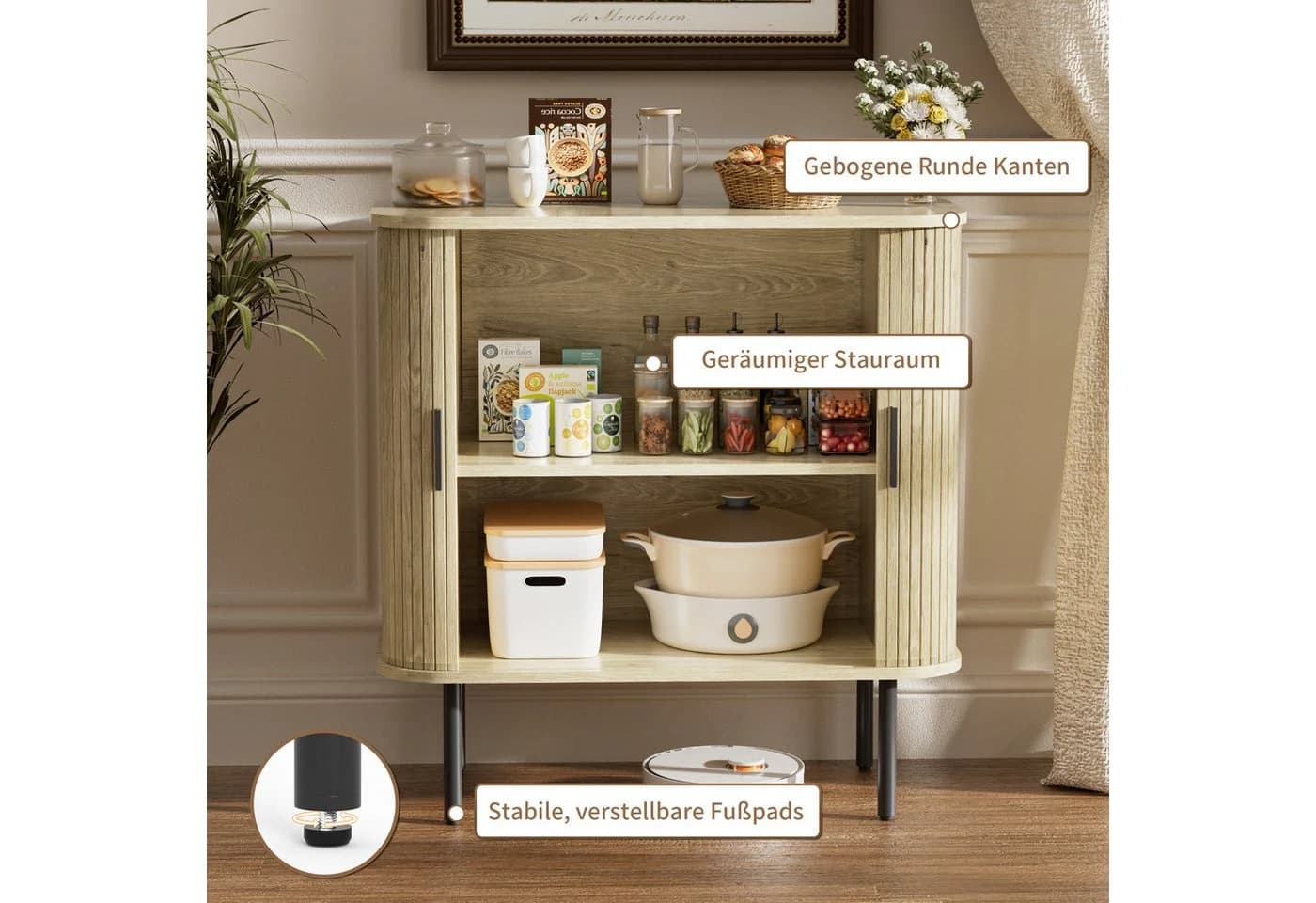 FiveWillowise Sideboard Vielfältiger Aufbewahrungsschrank, Küchenschrank mit 2 Schiebetüren - Bild 5