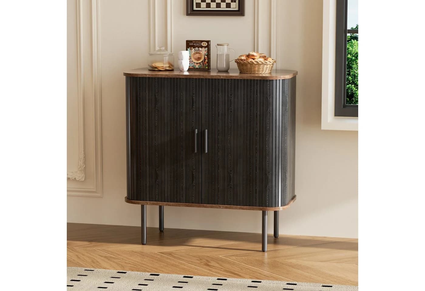 FiveWillowise Sideboard Schwarz/Natur Mid-Century Rollladen - Bild 3