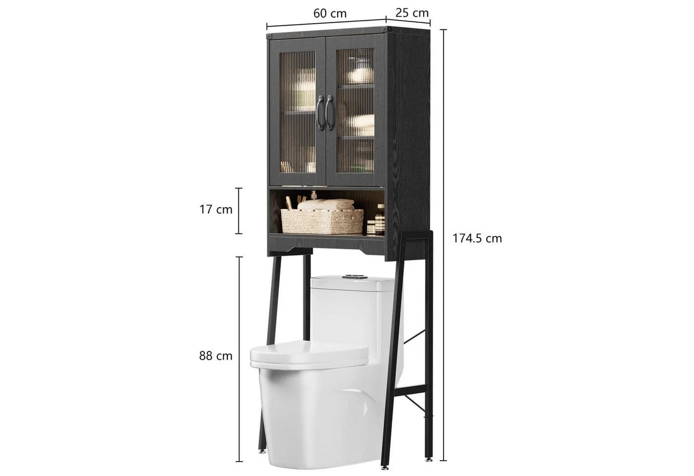 FiveWillowise Badregal Toilettenschrank mit Glastüren und Metallständer, 1-tlg., Waschmaschinenschrank mit 5 verstellbaren Fächern